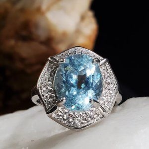 Sterling Silver Ring 925 Genuine Blue Topaz Natural Large Gemstone Unique